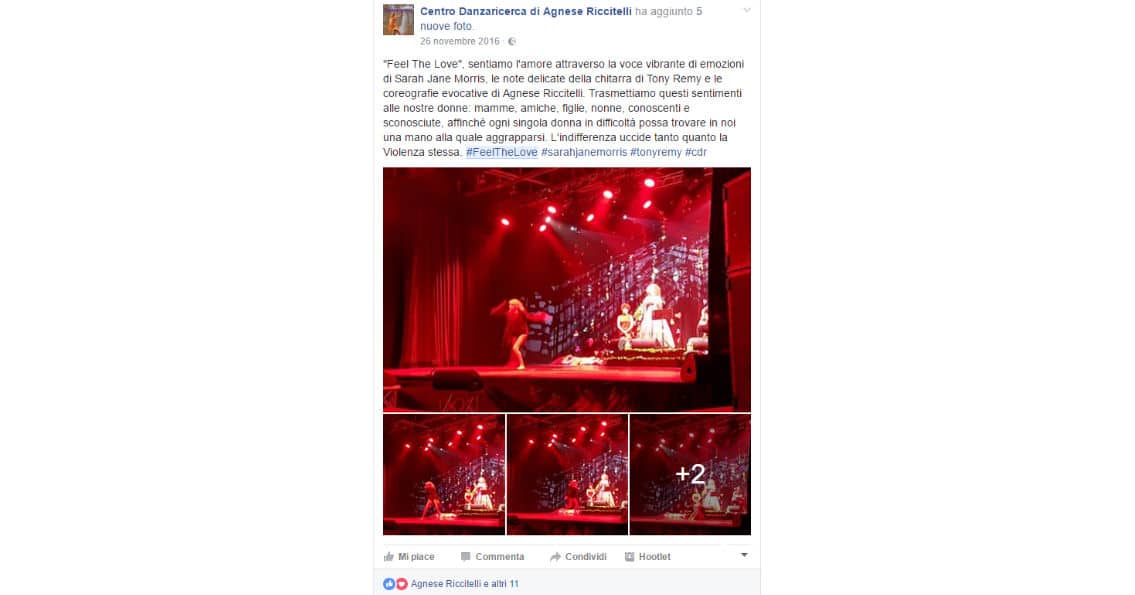 uno dei post pubblicati durante il live social e diretta facebook dell'evento organizzato da agnese riccitelli e ,sarah jane morris con tony remy _3