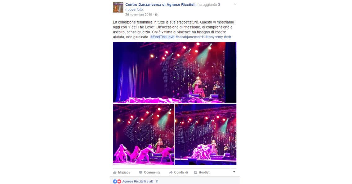 uno dei post pubblicati durante il live social e diretta facebook dell'evento organizzato da agnese riccitelli e ,sarah jane morris con tony remy