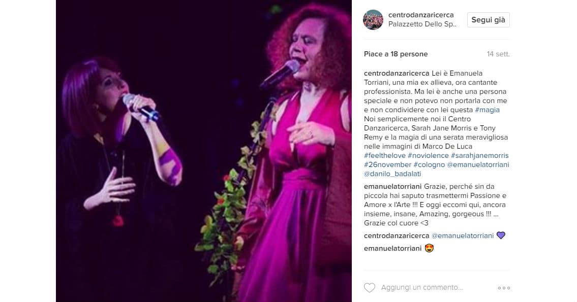 uno dei post pubblicati durante il live social e diretta facebook dell'evento organizzato da agnese riccitelli e ,sarah jane morris con tony remy