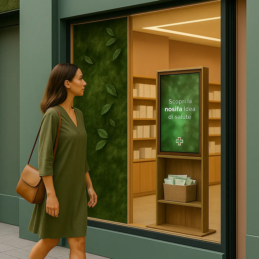 Cliente davanti a una farmacia Più Medical