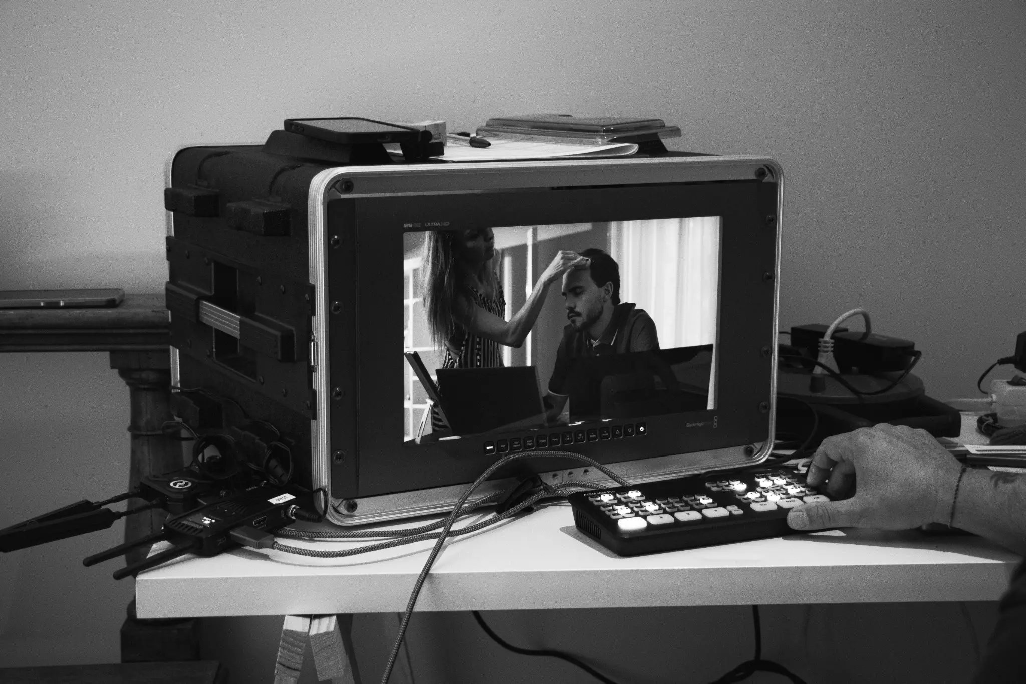 Monitor di regia durante le riprese della campagna video idealo.